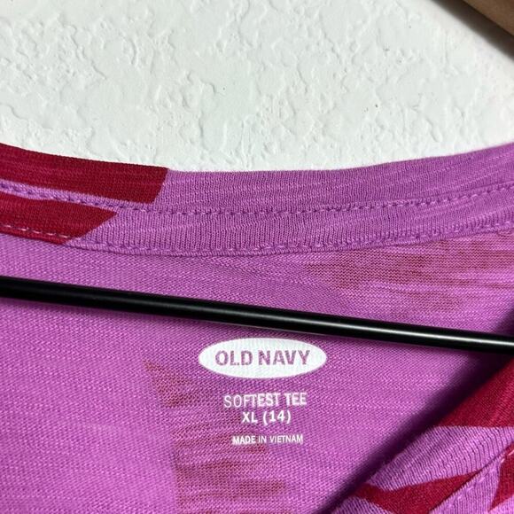 OLD NAVYGIRLS PURPLE RED XL SIZE 14 SHORT SLEEVE FLORAL LEAF PRINT T-SHIRT NEW - Picture 6 of 6